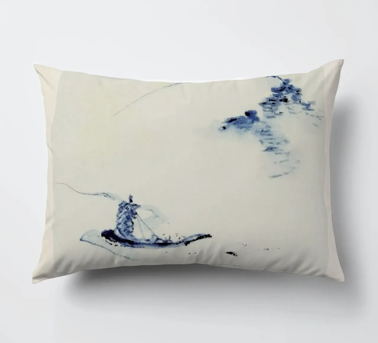 Hokusai - A Person in a Small Boat on a River with Mount Fuji in the Background Kissen von Vintage by JUNIQE