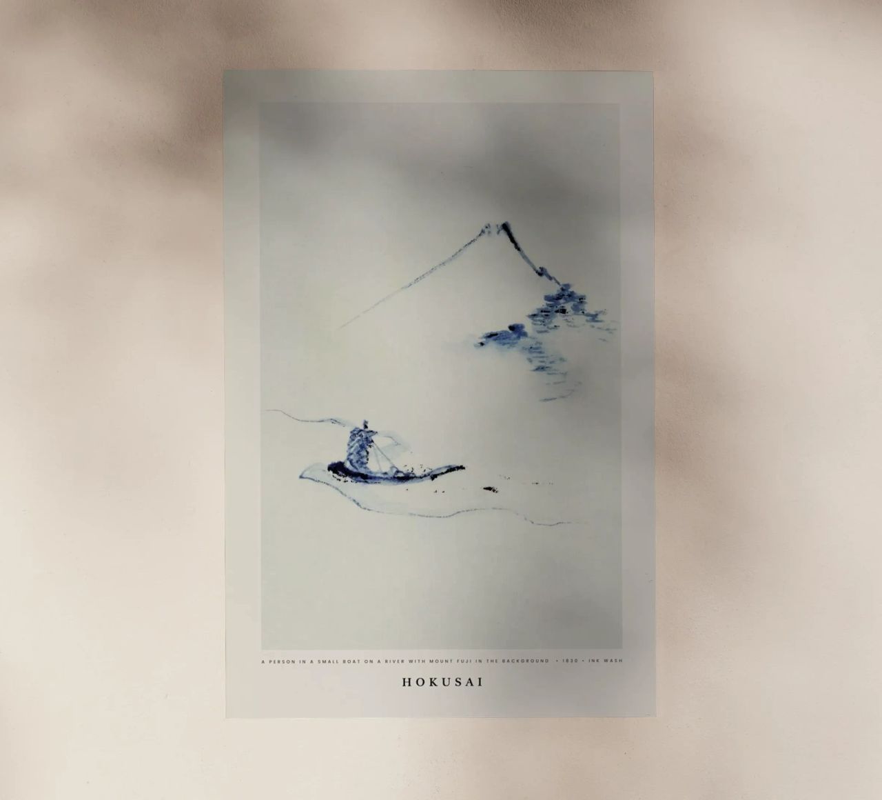 Hokusai - A Person in a Small Boat on a River with Mount Fuji in the Background pellicola backlit da Vintage by JUNIQE