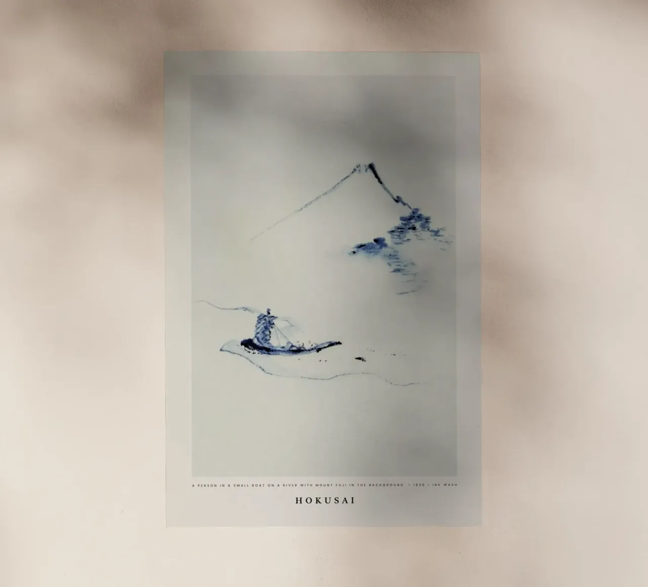 Hokusai - A Person in a Small Boat on a River with Mount Fuji in the Background pellicola backlit da Vintage by JUNIQE