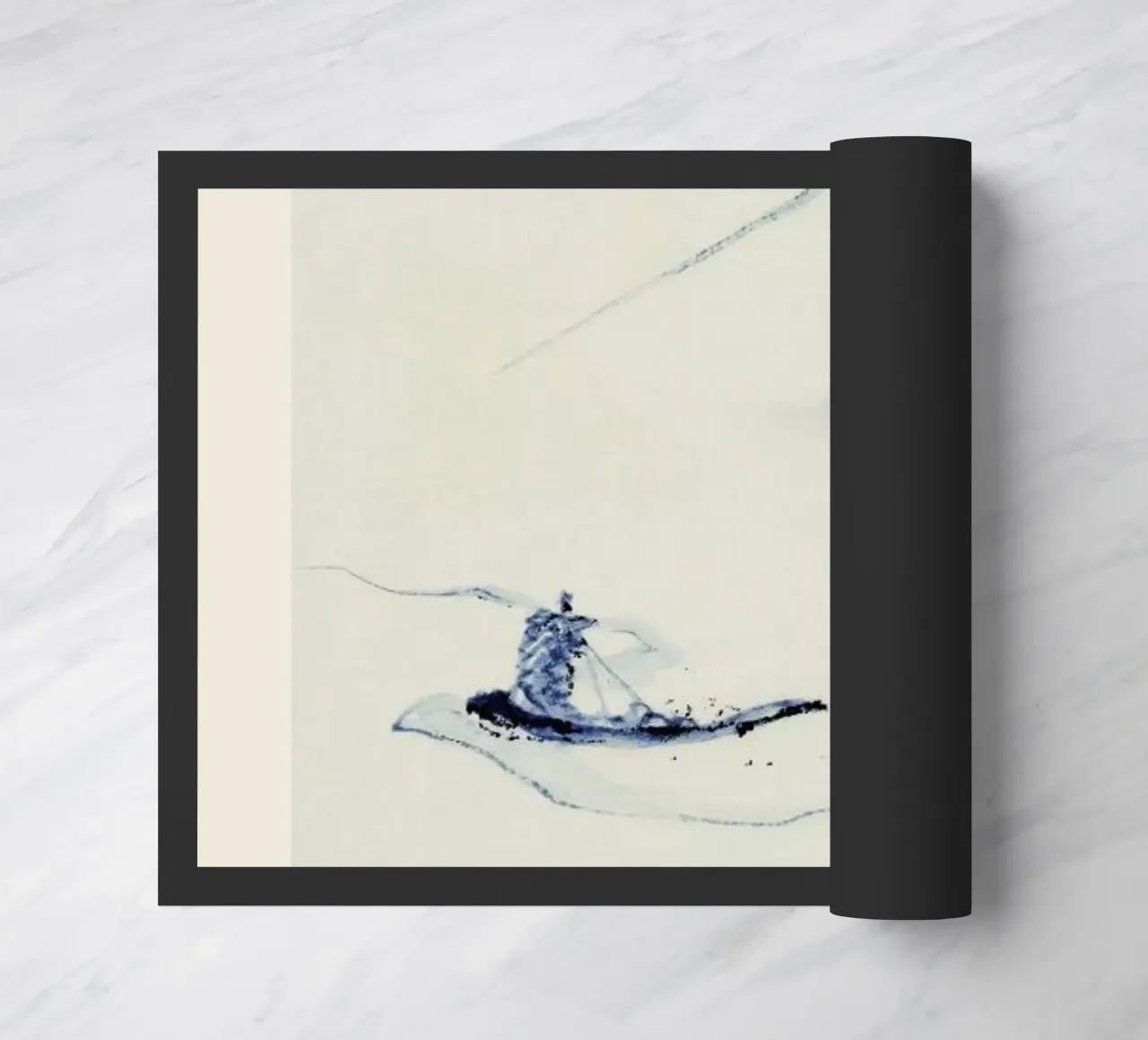 Hokusai - A Person in a Small Boat on a River with Mount Fuji in the Background felpudo de Vintage by JUNIQE