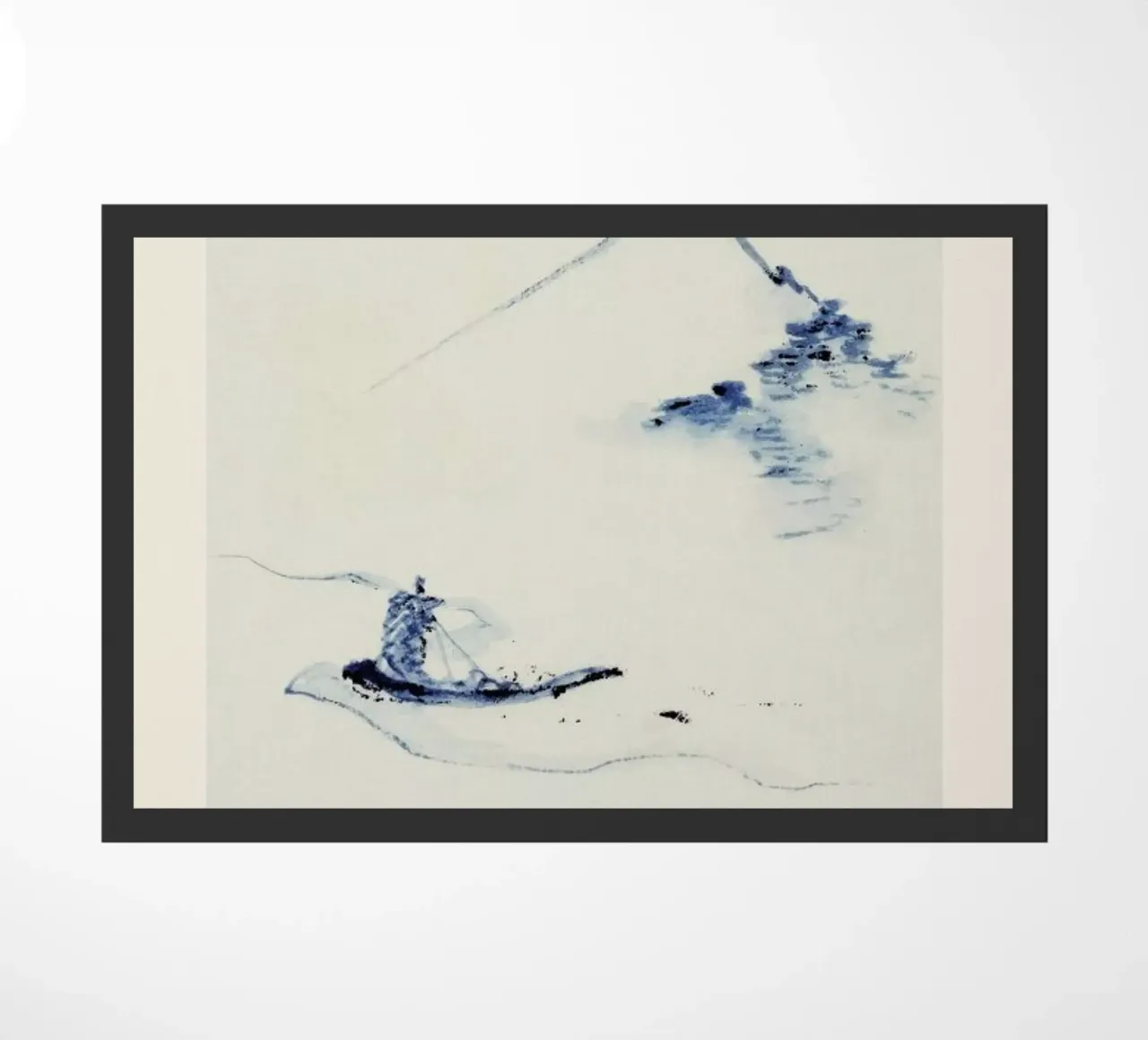 Hokusai - A Person in a Small Boat on a River with Mount Fuji in the Background zerbino da Vintage by JUNIQE