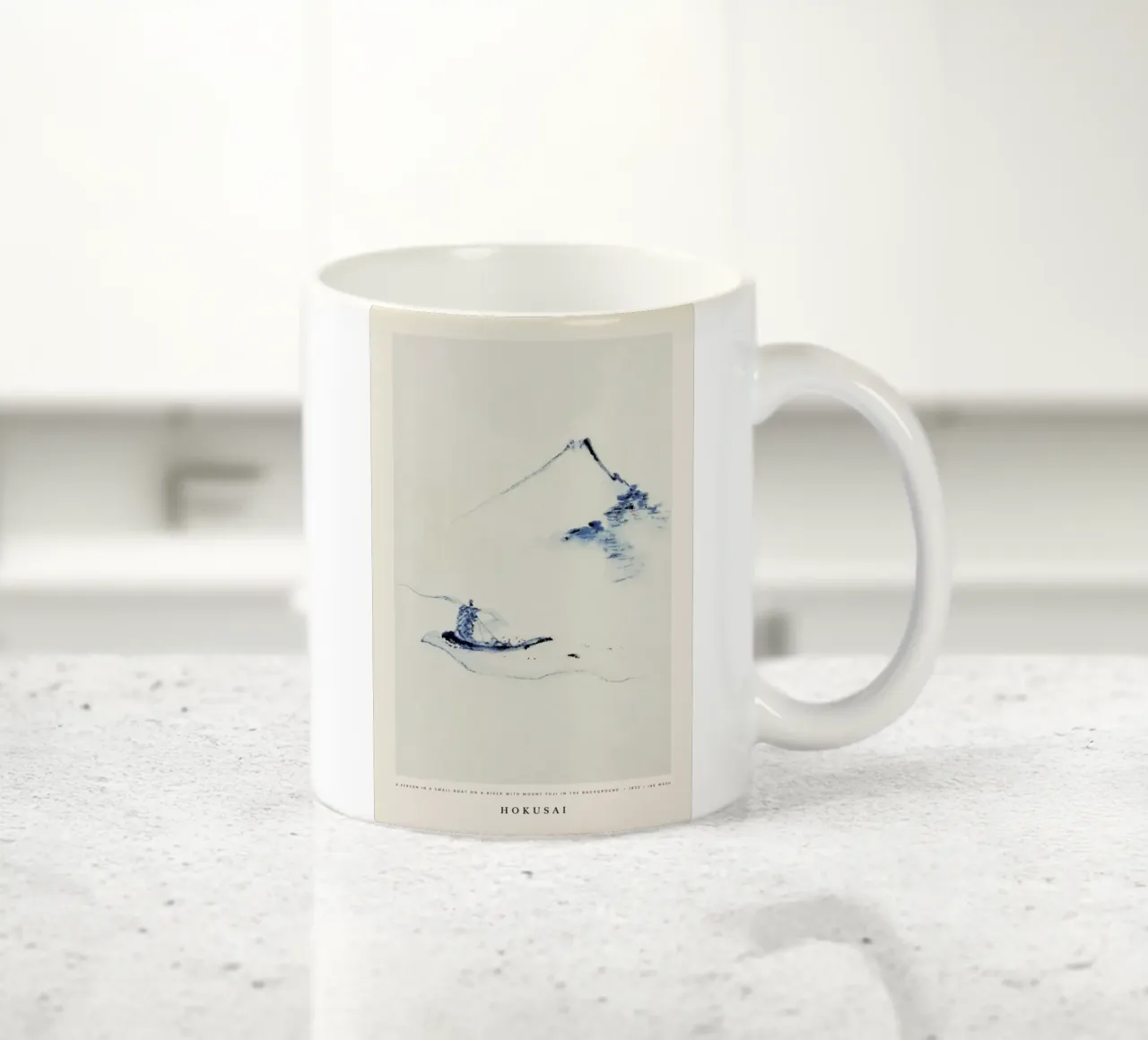Hokusai - A Person in a Small Boat on a River with Mount Fuji in the Background Keramik Tasse von Vintage by JUNIQE