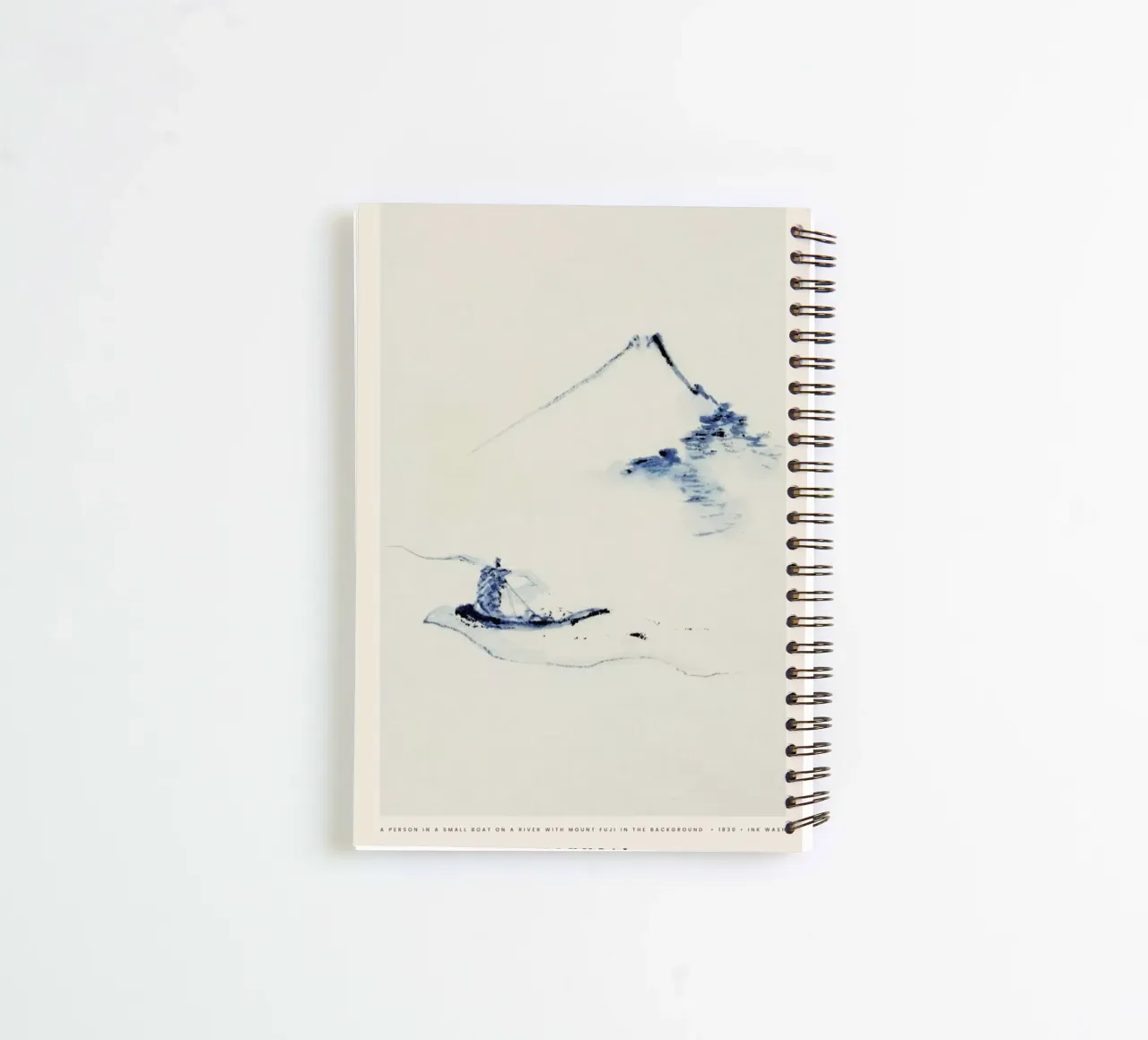 Hokusai - A Person in a Small Boat on a River with Mount Fuji in the Background spiral notebook by Vintage by JUNIQE