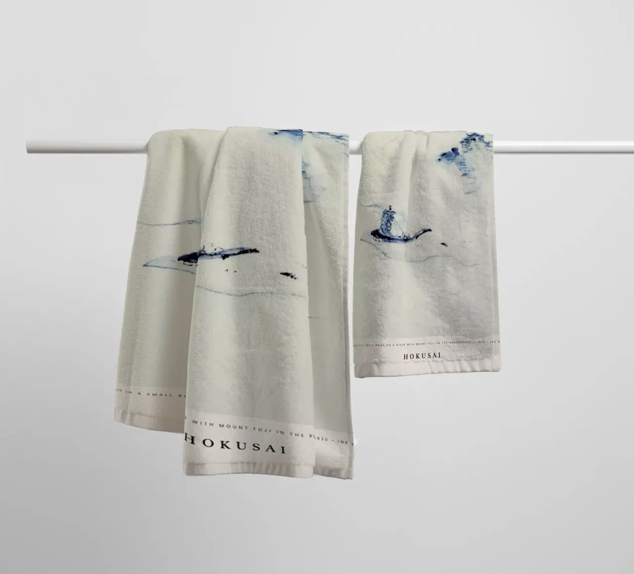 Hokusai - A Person in a Small Boat on a River with Mount Fuji in the Background asciugamano da bagno da Vintage by JUNIQE