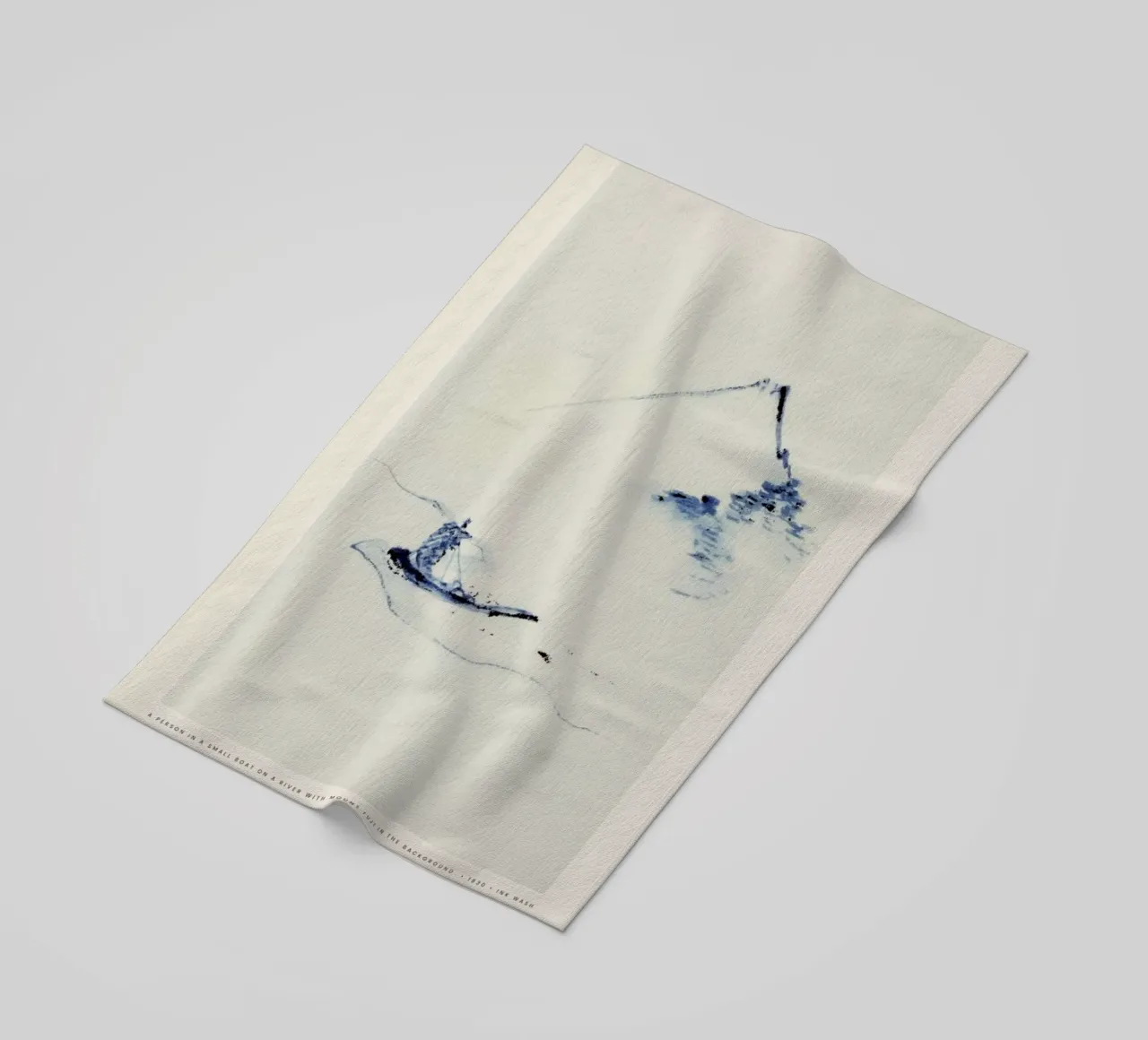 Hokusai - A Person in a Small Boat on a River with Mount Fuji in the Background telo mare da Vintage by JUNIQE