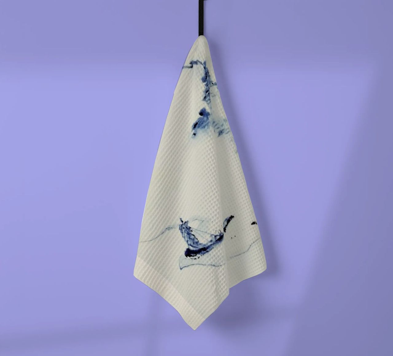 Hokusai - A Person in a Small Boat on a River with Mount Fuji in the Background canovaccio da cucina da Vintage by JUNIQE