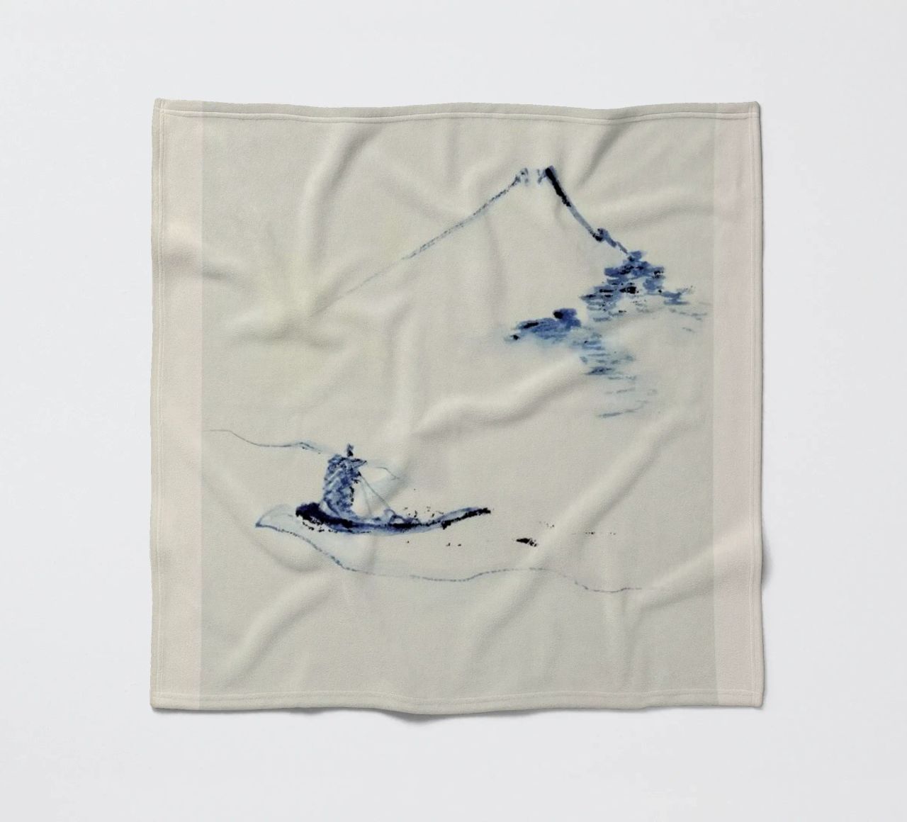 Hokusai - A Person in a Small Boat on a River with Mount Fuji in the Background coperta in pile da Vintage by JUNIQE