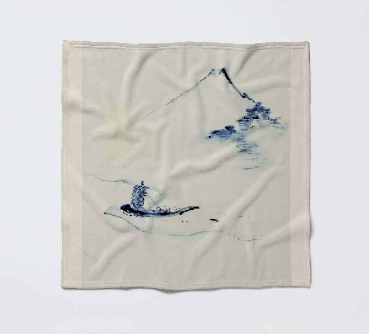 Hokusai - A Person in a Small Boat on a River with Mount Fuji in the Background coperta in pile da Vintage by JUNIQE