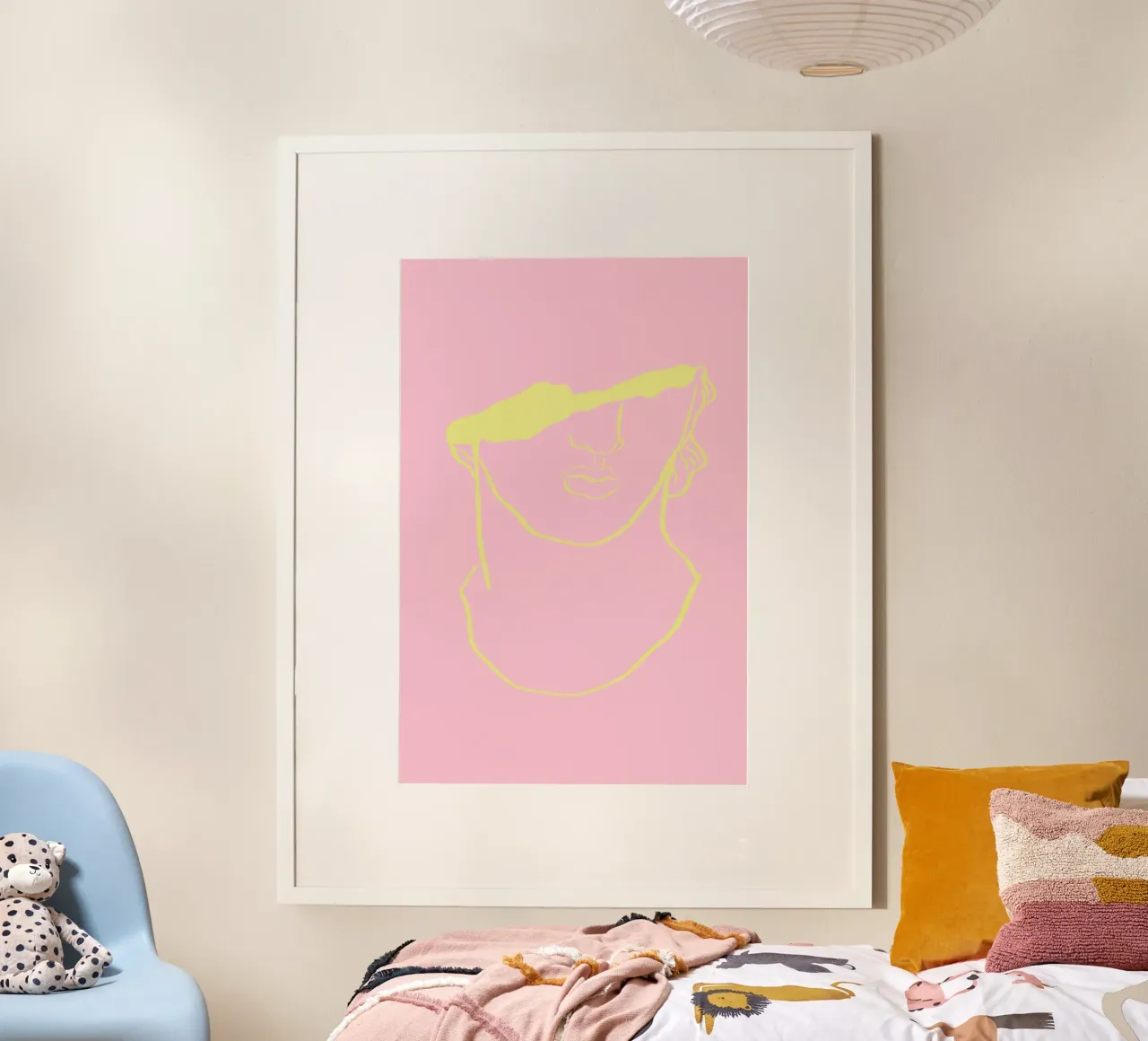Pink and Yellow Ancient Bust poster con telaio in alluminio da GraceDigitalArtCo