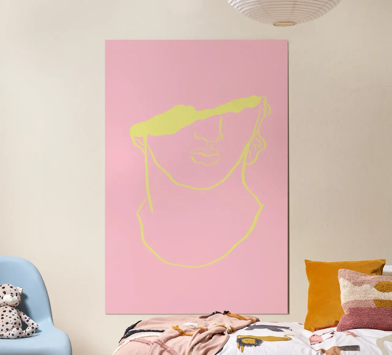 Pink and Yellow Ancient Bust poster con telaio in alluminio da GraceDigitalArtCo