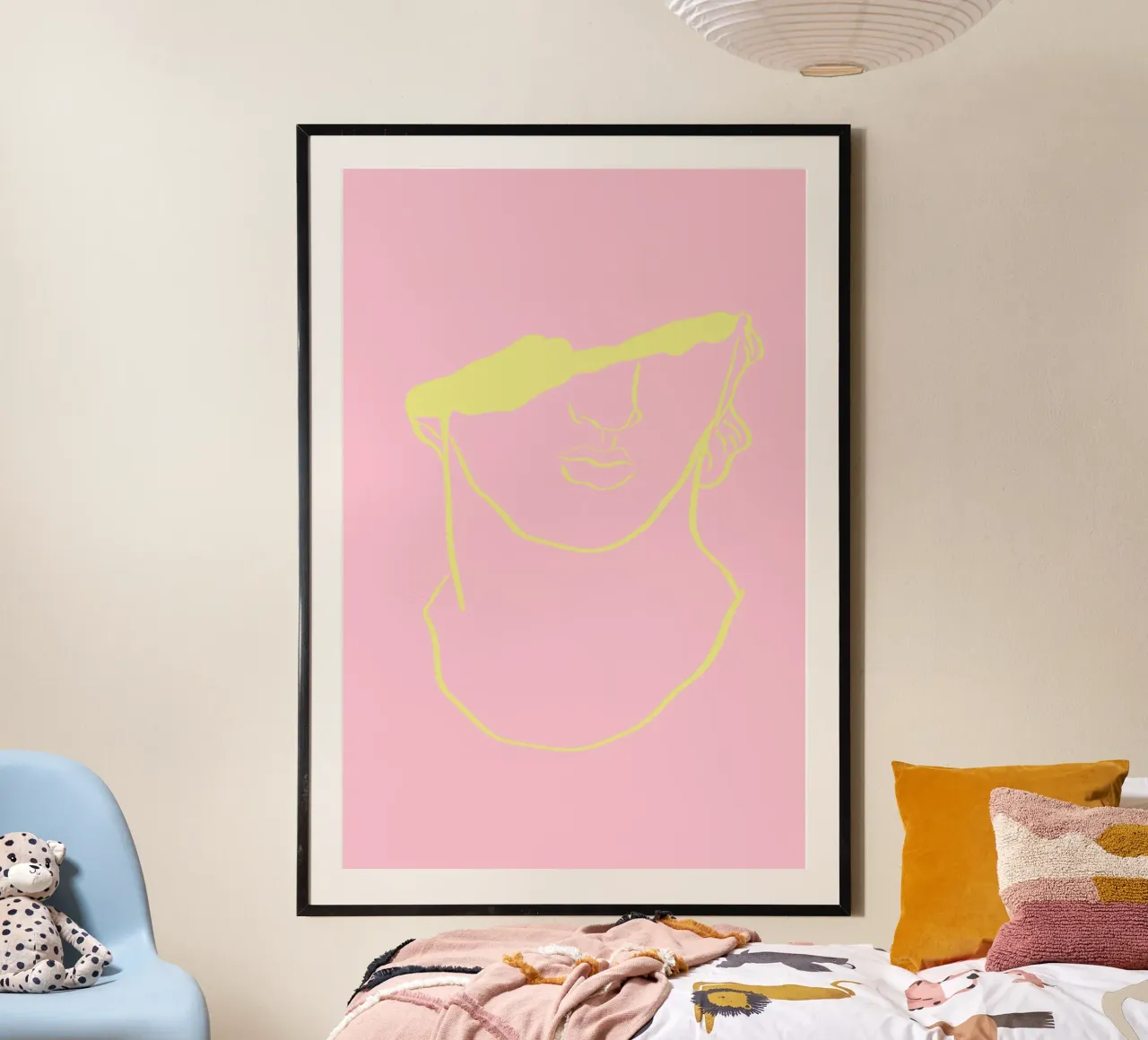 Pink and Yellow Ancient Bust poster con telaio in alluminio da GraceDigitalArtCo