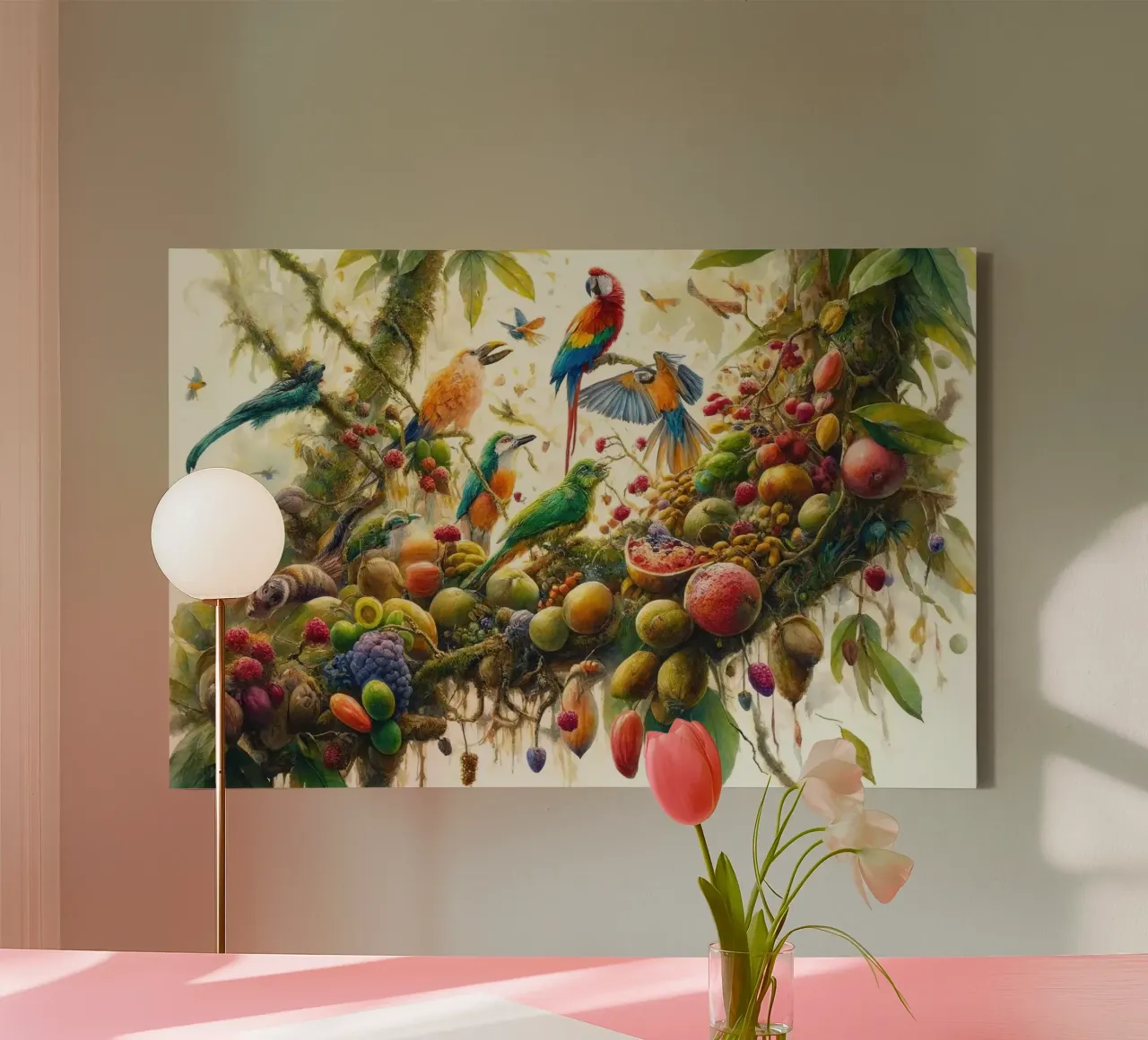 Jungle Symfonie in levendige tinten canvas met Baklijst van Chromatic Fusion Studio