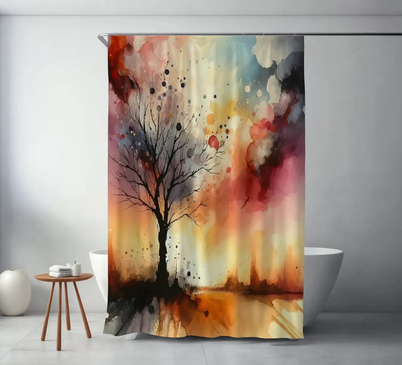Einsamer Baum in der Abenddämmerung Duschvorhang von Chromatic Fusion Studio