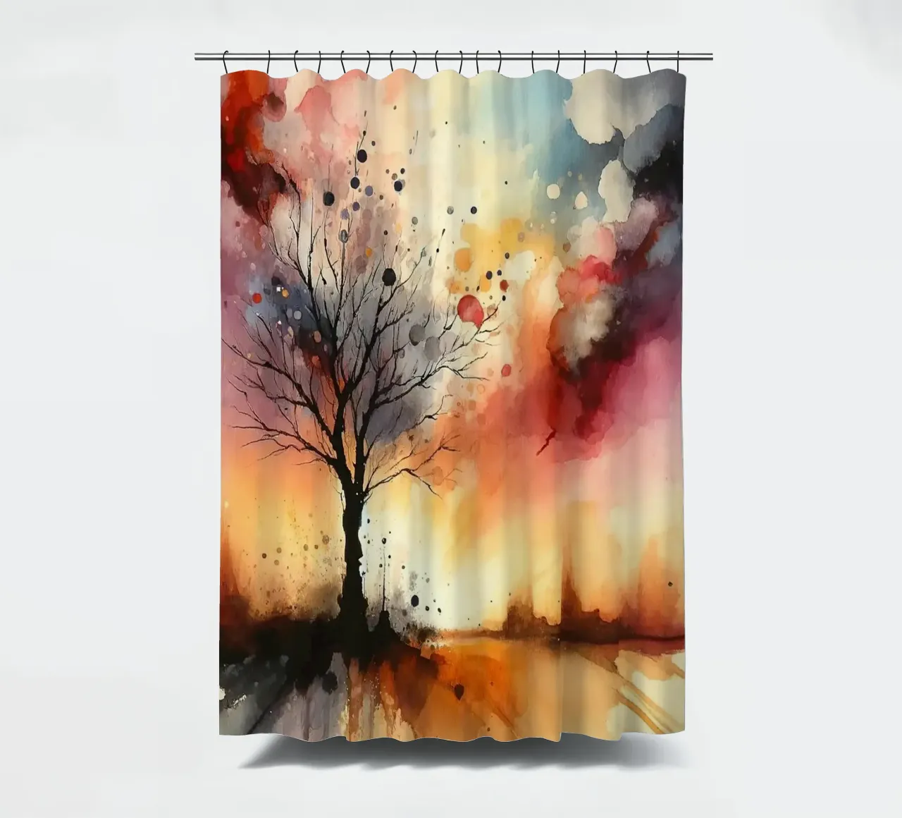 Einsamer Baum in der Abenddämmerung Duschvorhang von Chromatic Fusion Studio