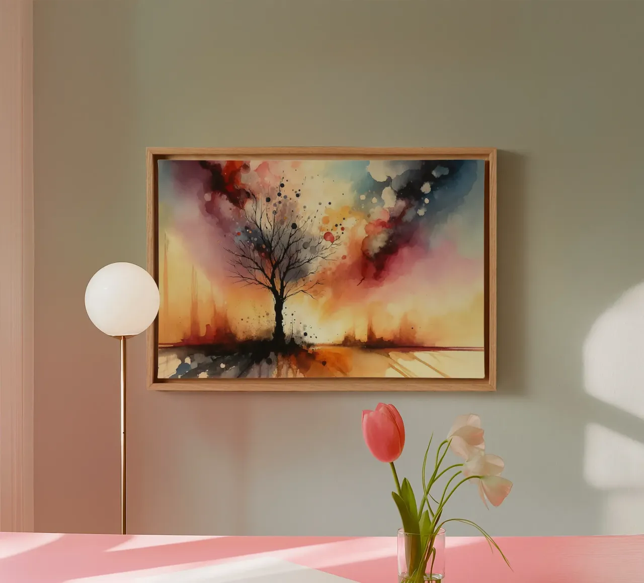 Lone Tree at Dusk canvas with Floater frame by Chromatic Fusion Studio