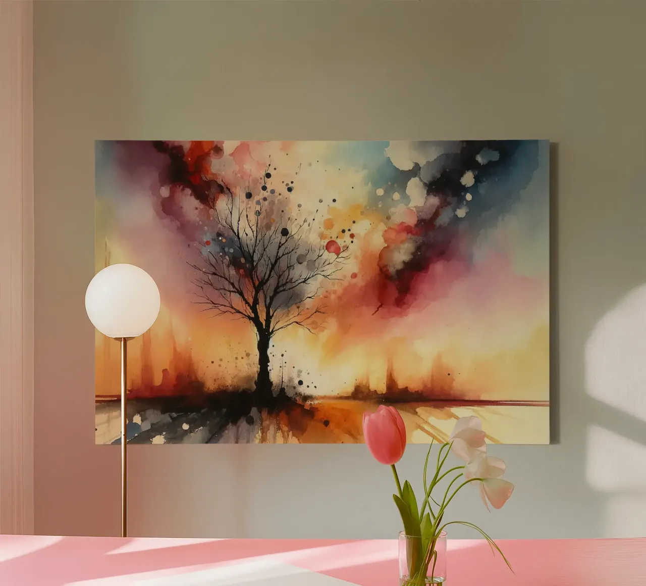 Lone Tree at Dusk canvas with Floater frame by Chromatic Fusion Studio