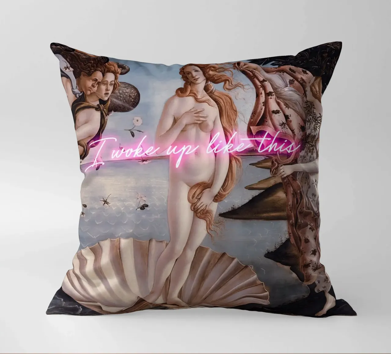 Venus - I woke up like this - neon text cuscino da GraceDigitalArtCo