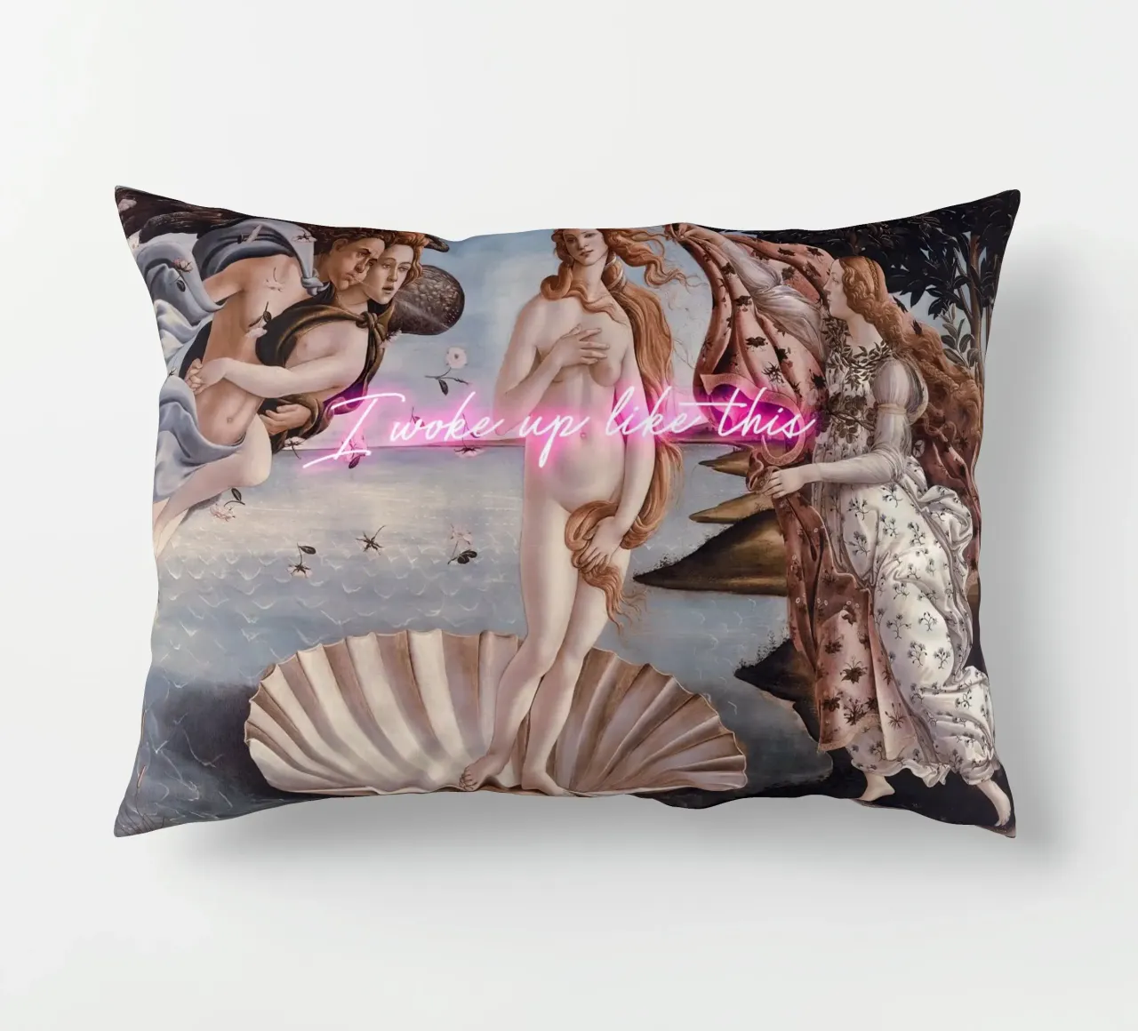 Venus - I woke up like this - neon text cuscino da GraceDigitalArtCo