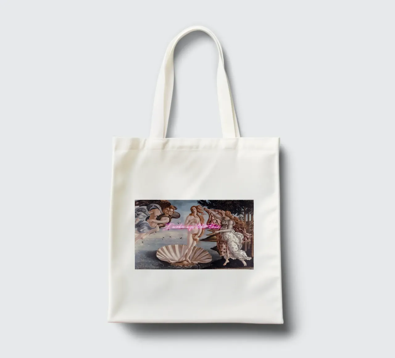 Venus - I woke up like this - neon text borsa in juta da GraceDigitalArtCo