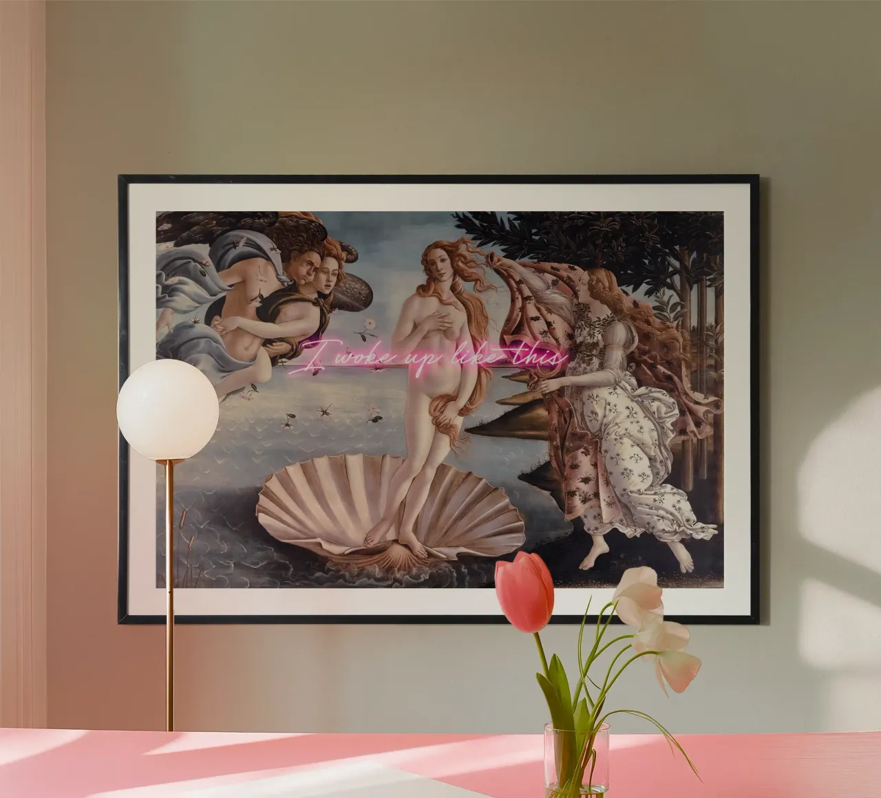 Venus - I woke up like this - neon text Hahnemühle von GraceDigitalArtCo