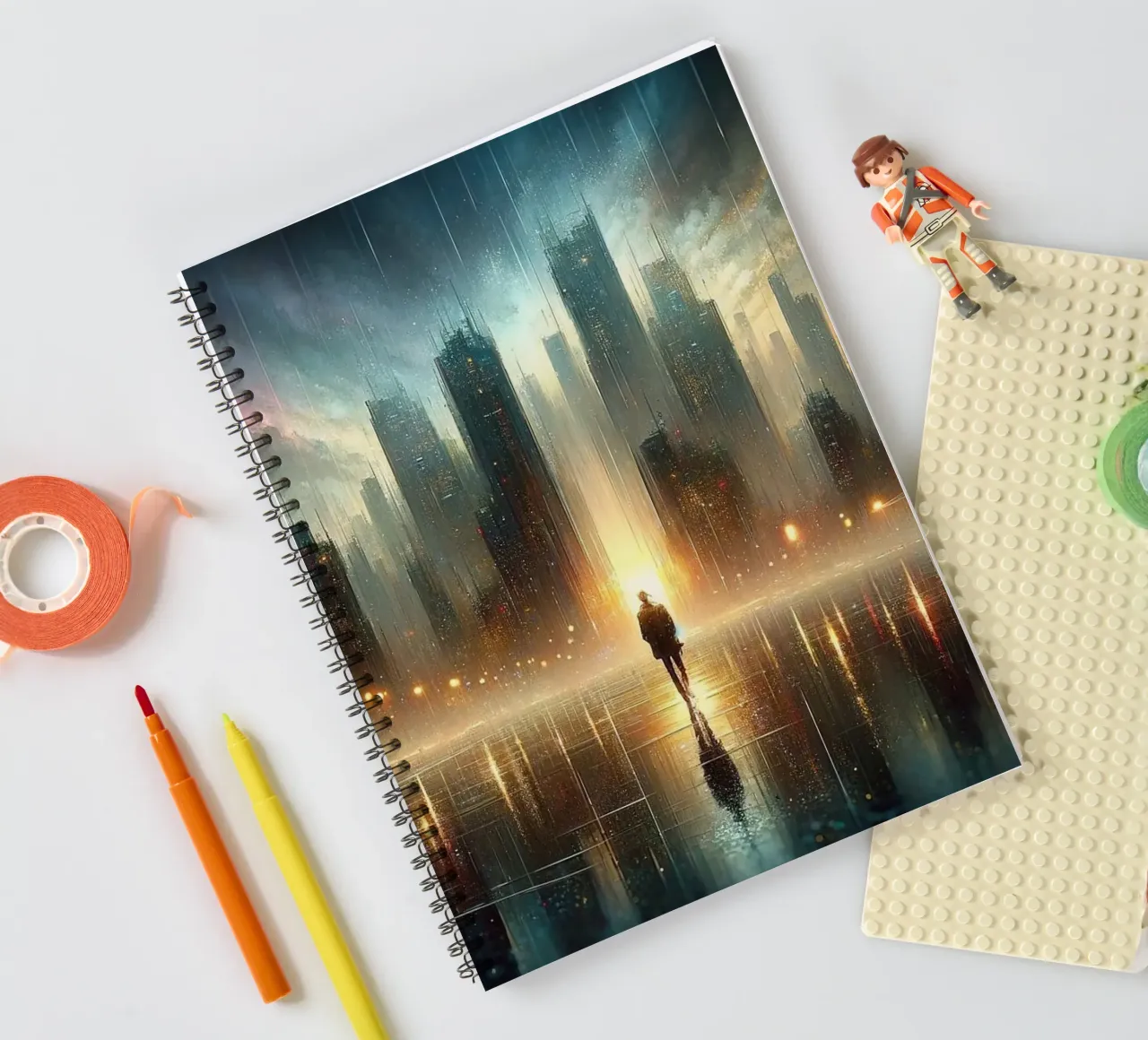 Lost Moments in Twilight Rain spiral notebook by Chromatic Fusion Studio