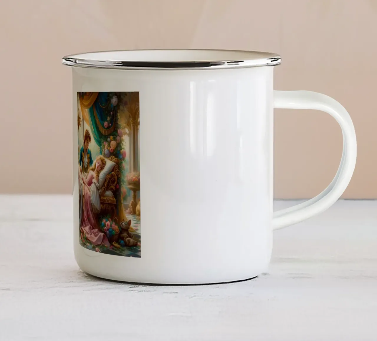 Lover's Fairy Tale Setting enamel mug by Chromatic Fusion Studio
