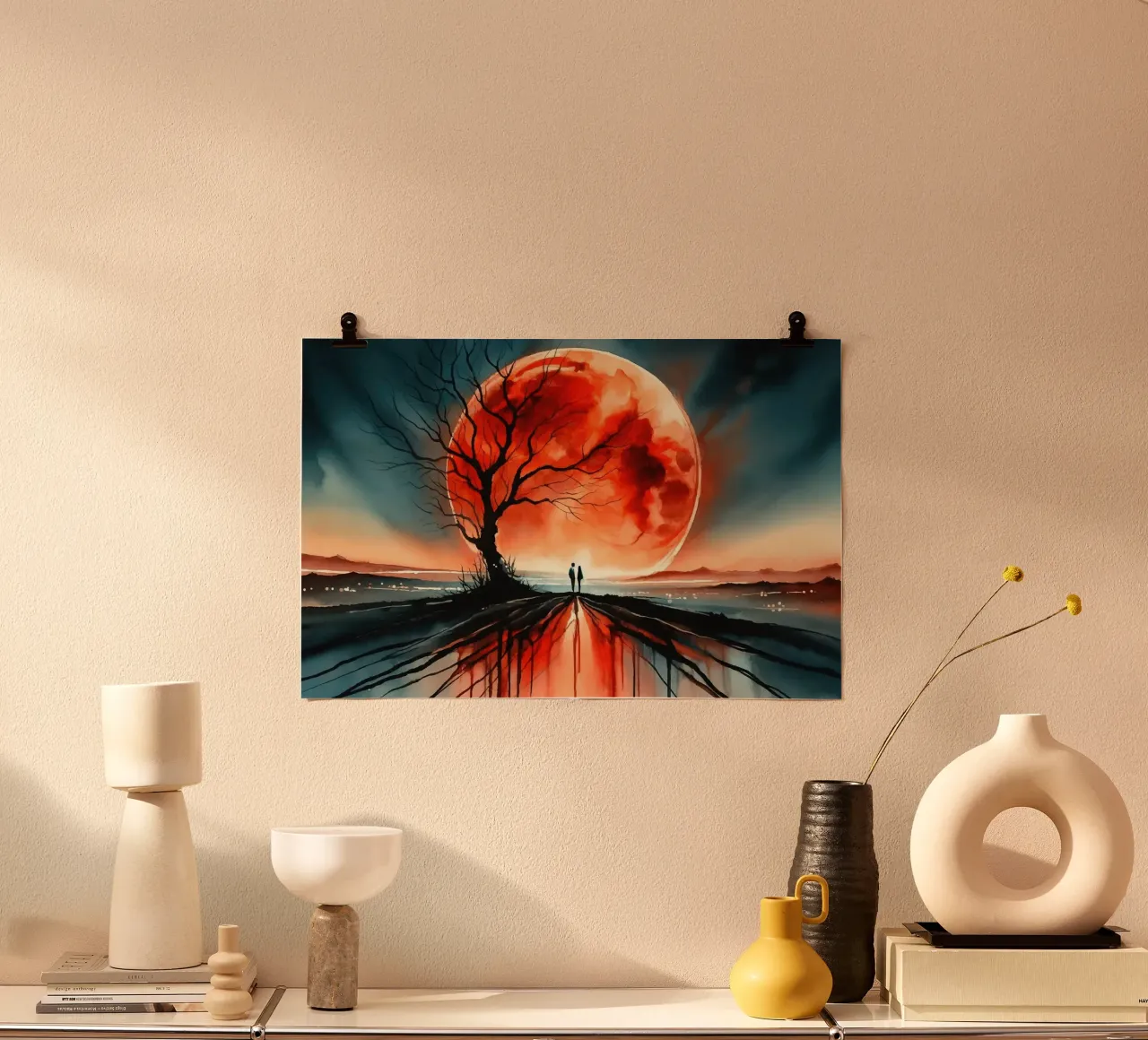 Serenità lunare poster con telaio in plastica da Chromatic Fusion Studio