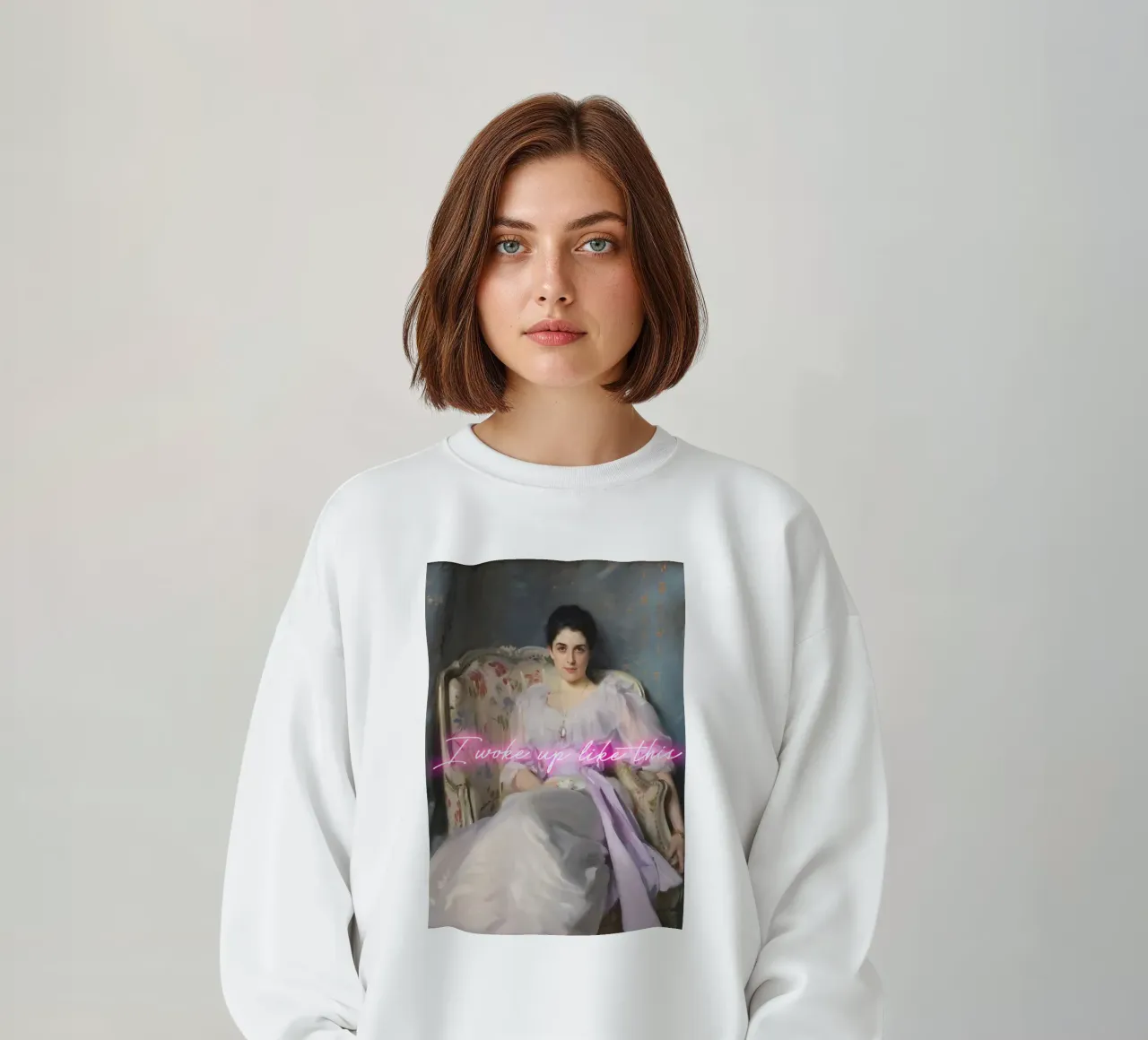 Woman Portrait - neon text - I woke up like this felpa da GraceDigitalArtCo