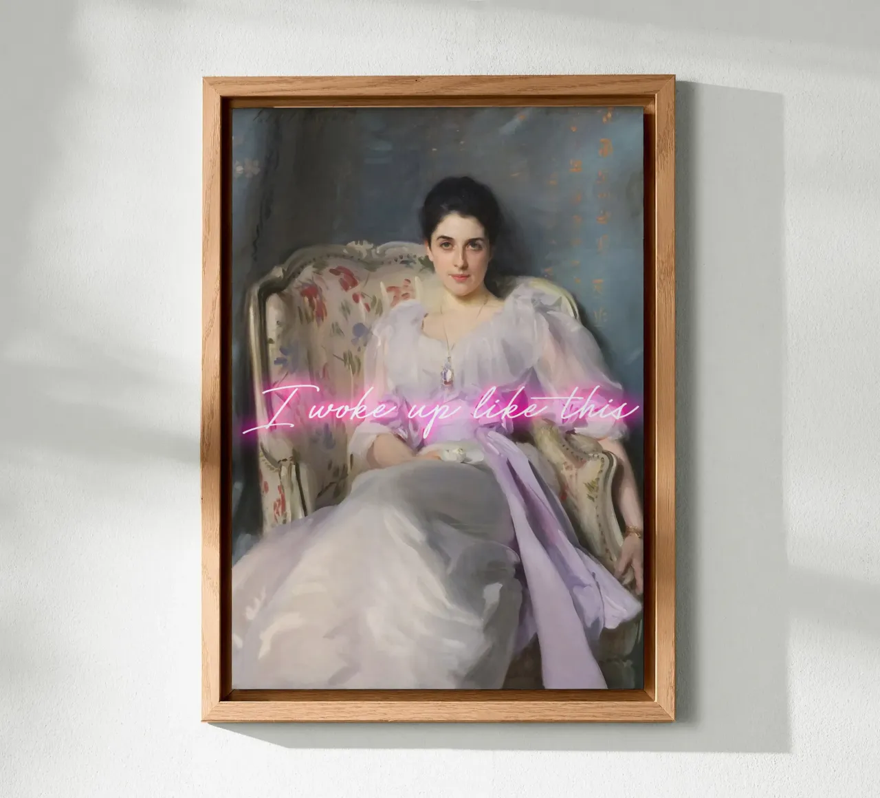 Woman Portrait - neon text - I woke up like this alluminio dibond da GraceDigitalArtCo