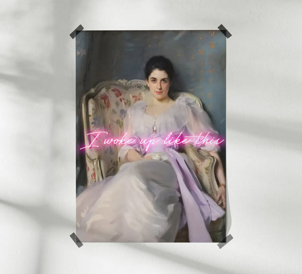 Woman Portrait - neon text - I woke up like this carta hahnemühle da GraceDigitalArtCo