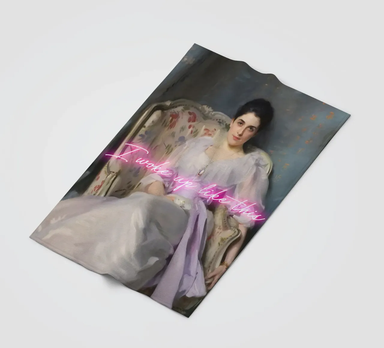 Woman Portrait - neon text - I woke up like this coperta in pile da GraceDigitalArtCo