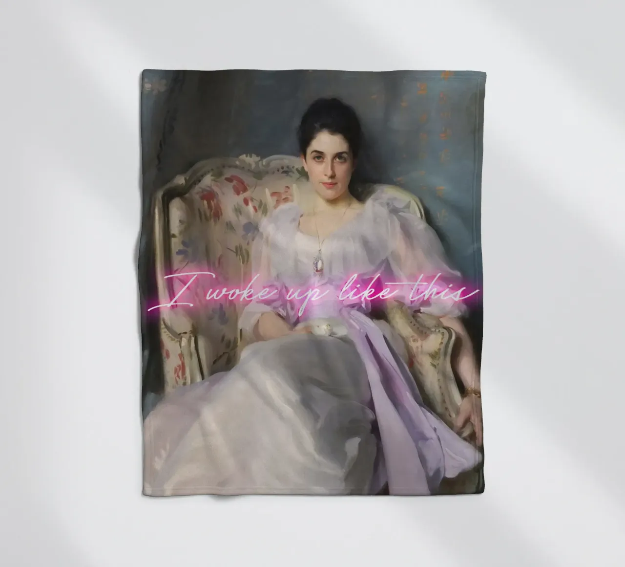 Woman Portrait - neon text - I woke up like this coperta in pile da GraceDigitalArtCo