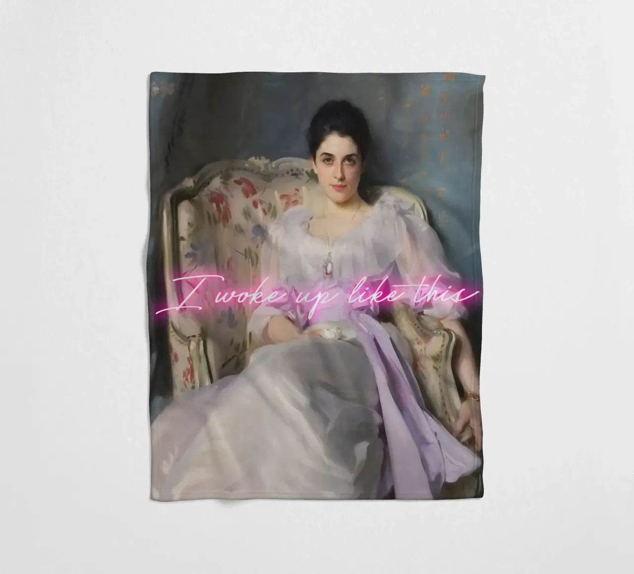 Woman Portrait - neon text - I woke up like this coperta in pile da GraceDigitalArtCo