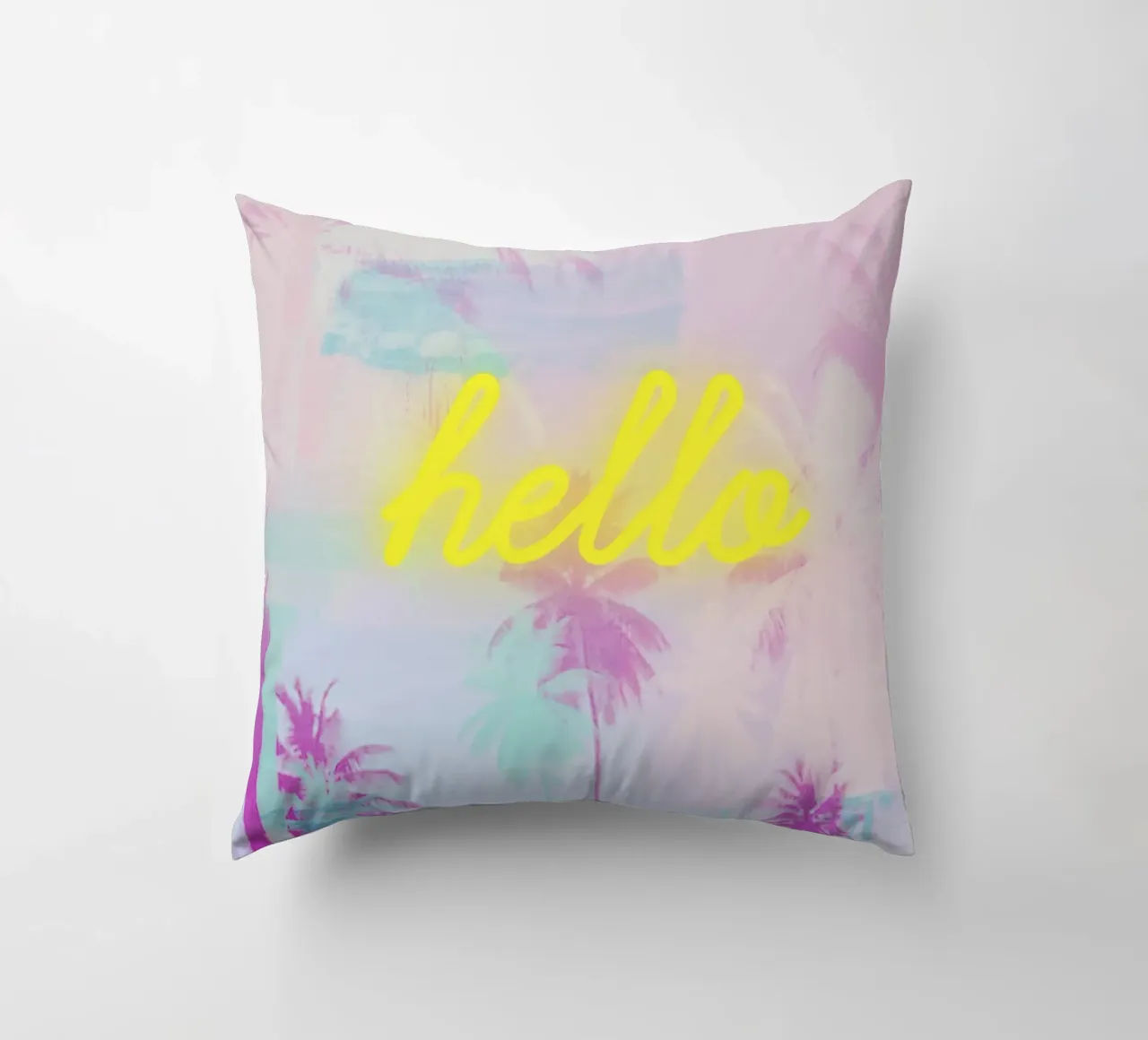 Neon Yellow Pink Palm Trees Art cuscino da GraceDigitalArtCo