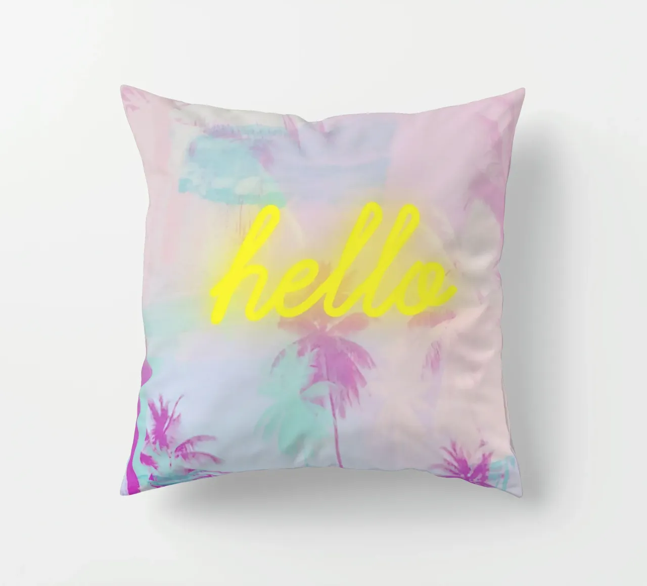 Neon Yellow Pink Palm Trees Art cuscino da GraceDigitalArtCo