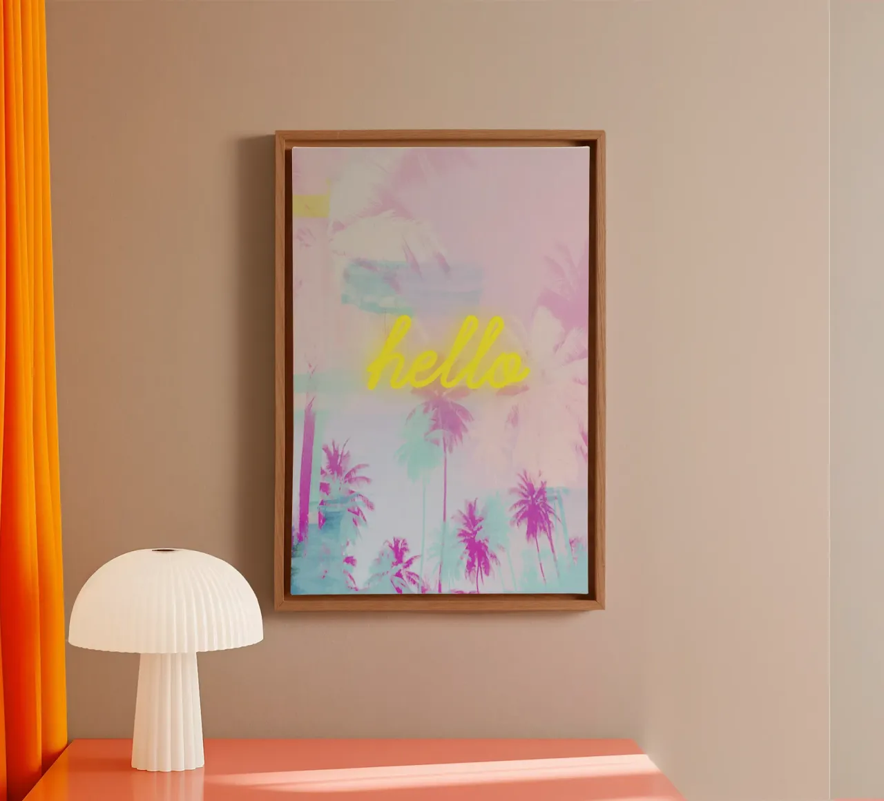 Neon Yellow Pink Palm Trees Art tela con Cornice a cassetta da GraceDigitalArtCo