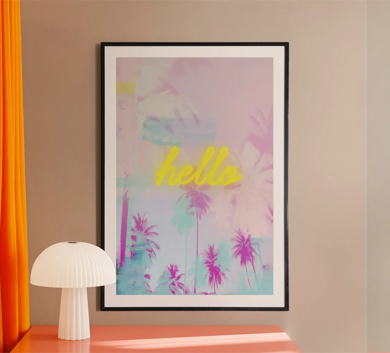 Neon Yellow Pink Palm Trees Art carta hahnemühle da GraceDigitalArtCo
