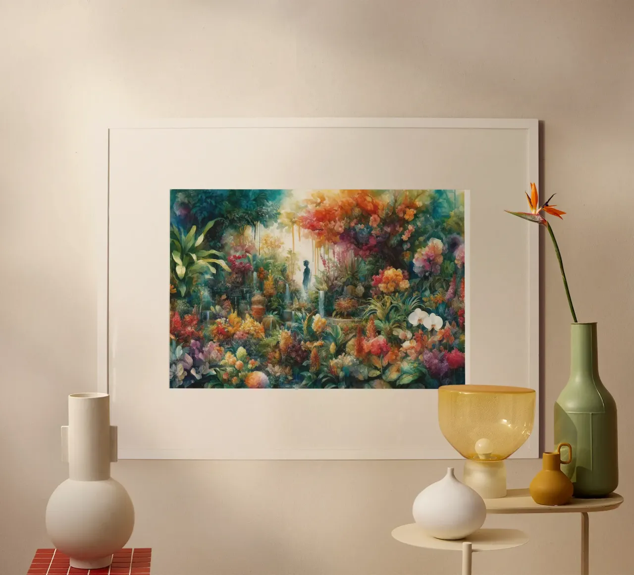 Il lussureggiante giardino dell'Eden all'alba poster con telaio in alluminio da Chromatic Fusion Studio