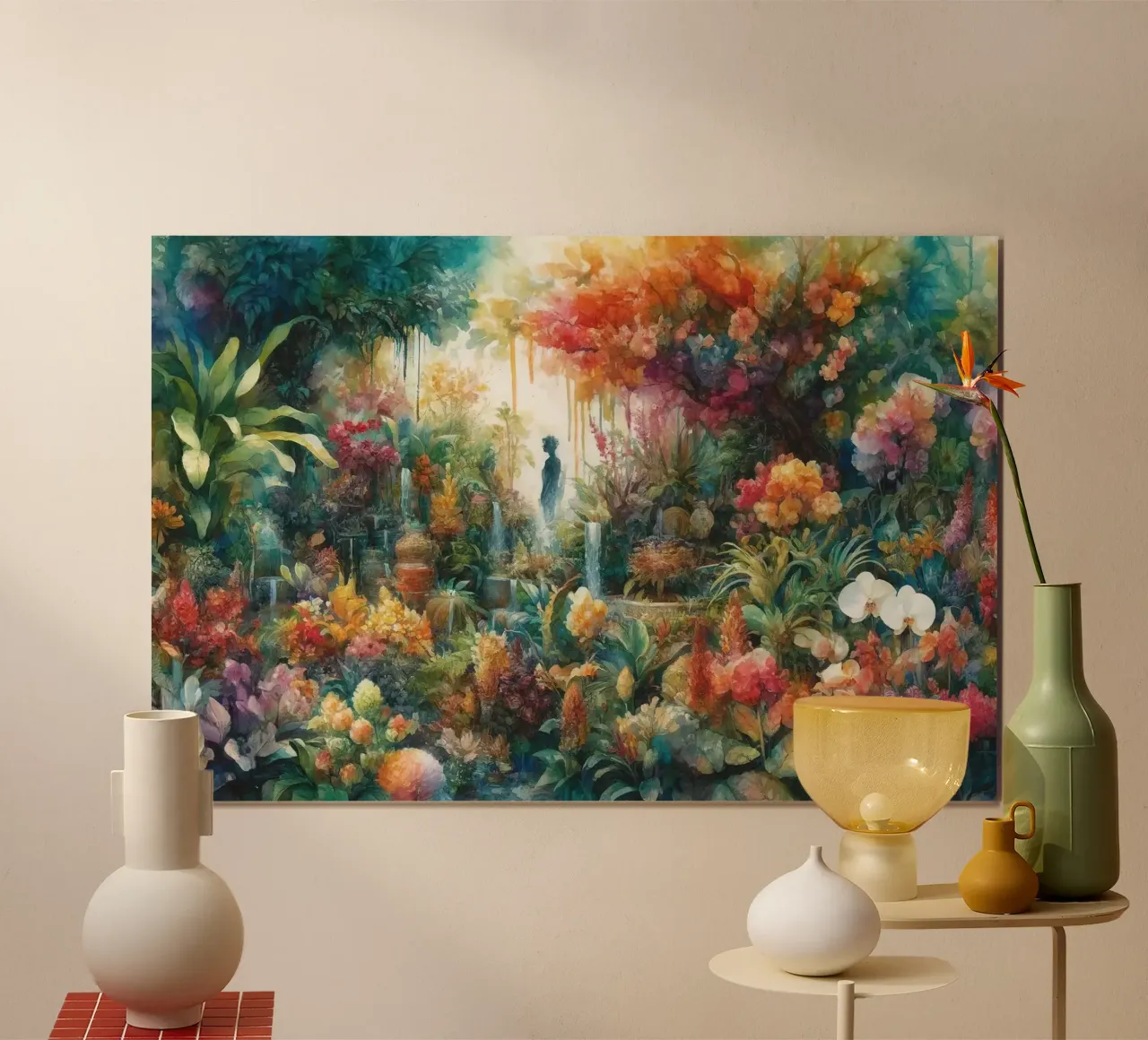 Il lussureggiante giardino dell'Eden all'alba poster con telaio in alluminio da Chromatic Fusion Studio
