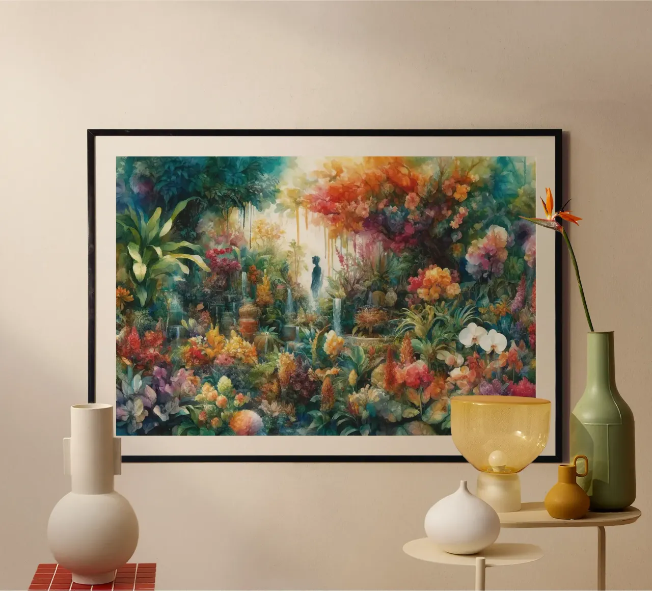 Il lussureggiante giardino dell'Eden all'alba poster con telaio in alluminio da Chromatic Fusion Studio