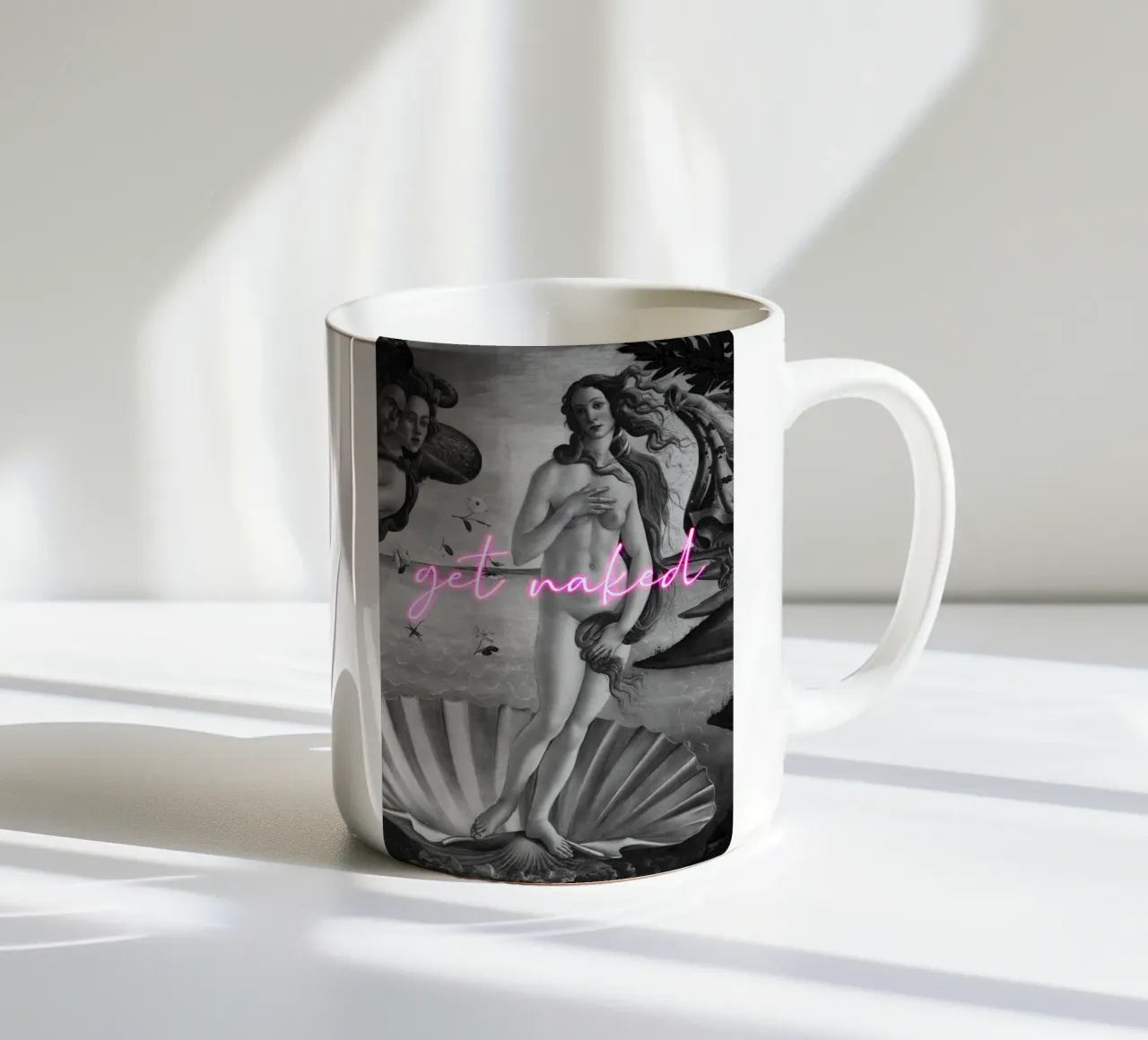 Venus Get Naked Black and White with Neon Pink Font tazza in ceramica da GraceDigitalArtCo