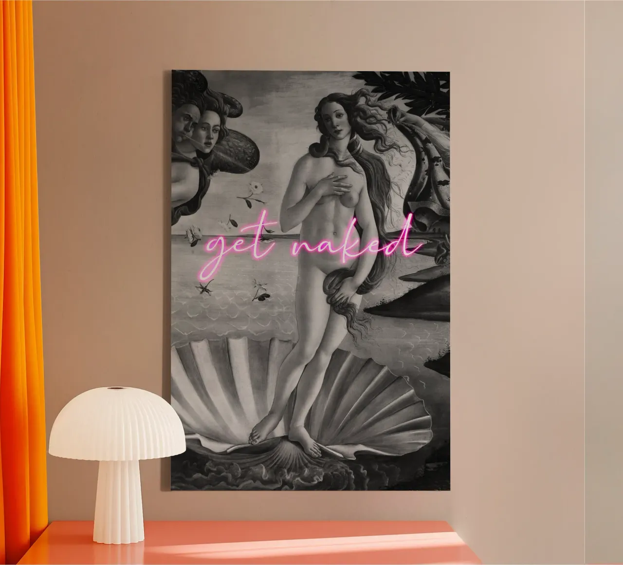 Venus Get Naked Black and White with Neon Pink Font tela con Cornice a cassetta da GraceDigitalArtCo