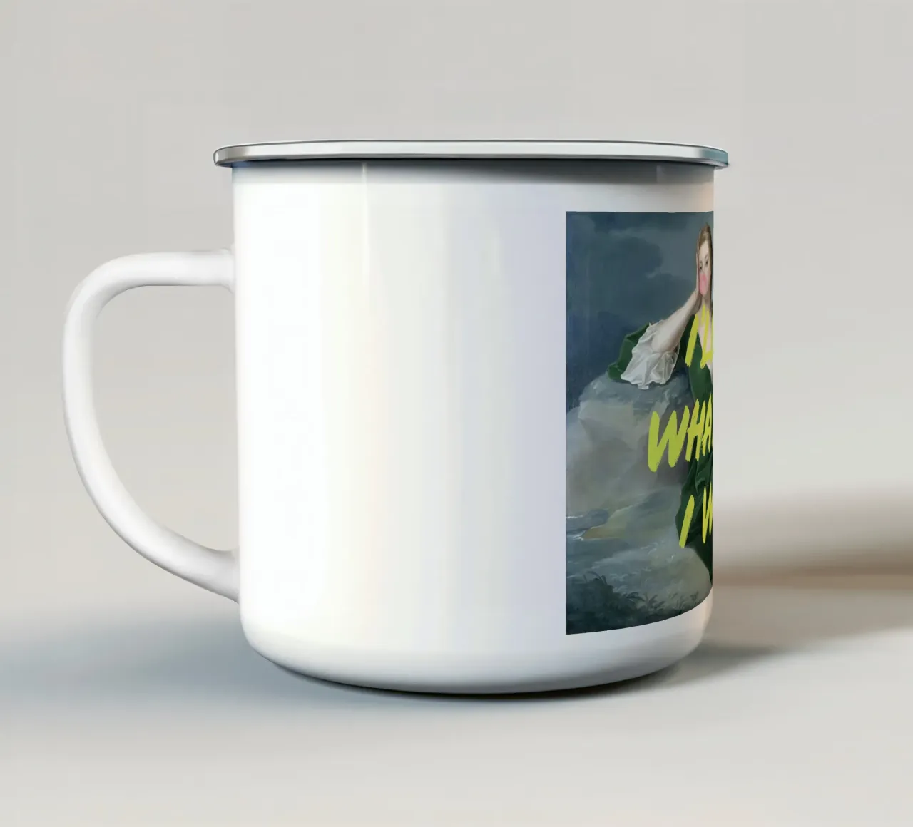 Neon Yellow Altered Portrait of a Woman tazza in smalto da GraceDigitalArtCo