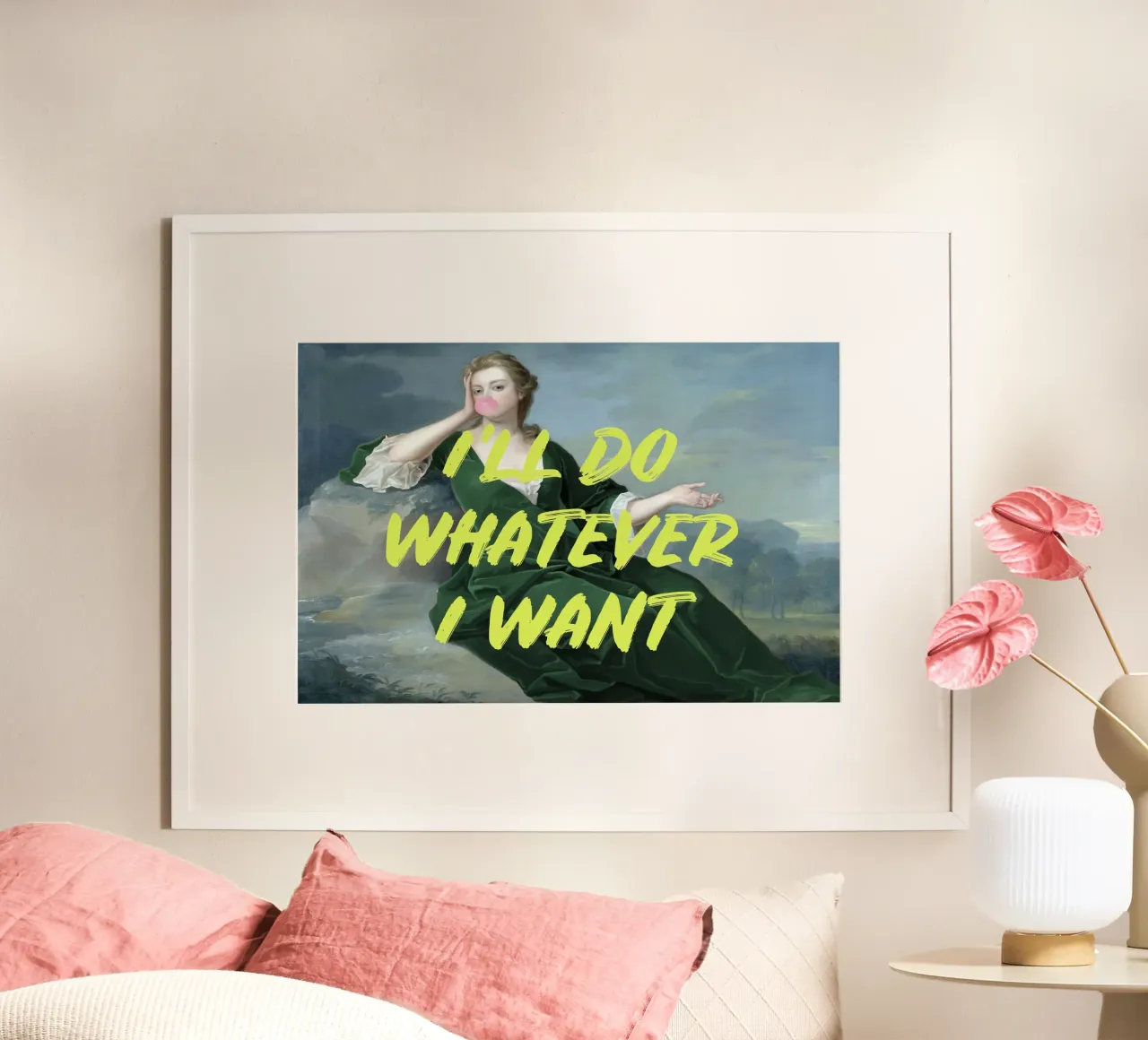 Neon Yellow Altered Portrait of a Woman poster con telaio in alluminio da GraceDigitalArtCo