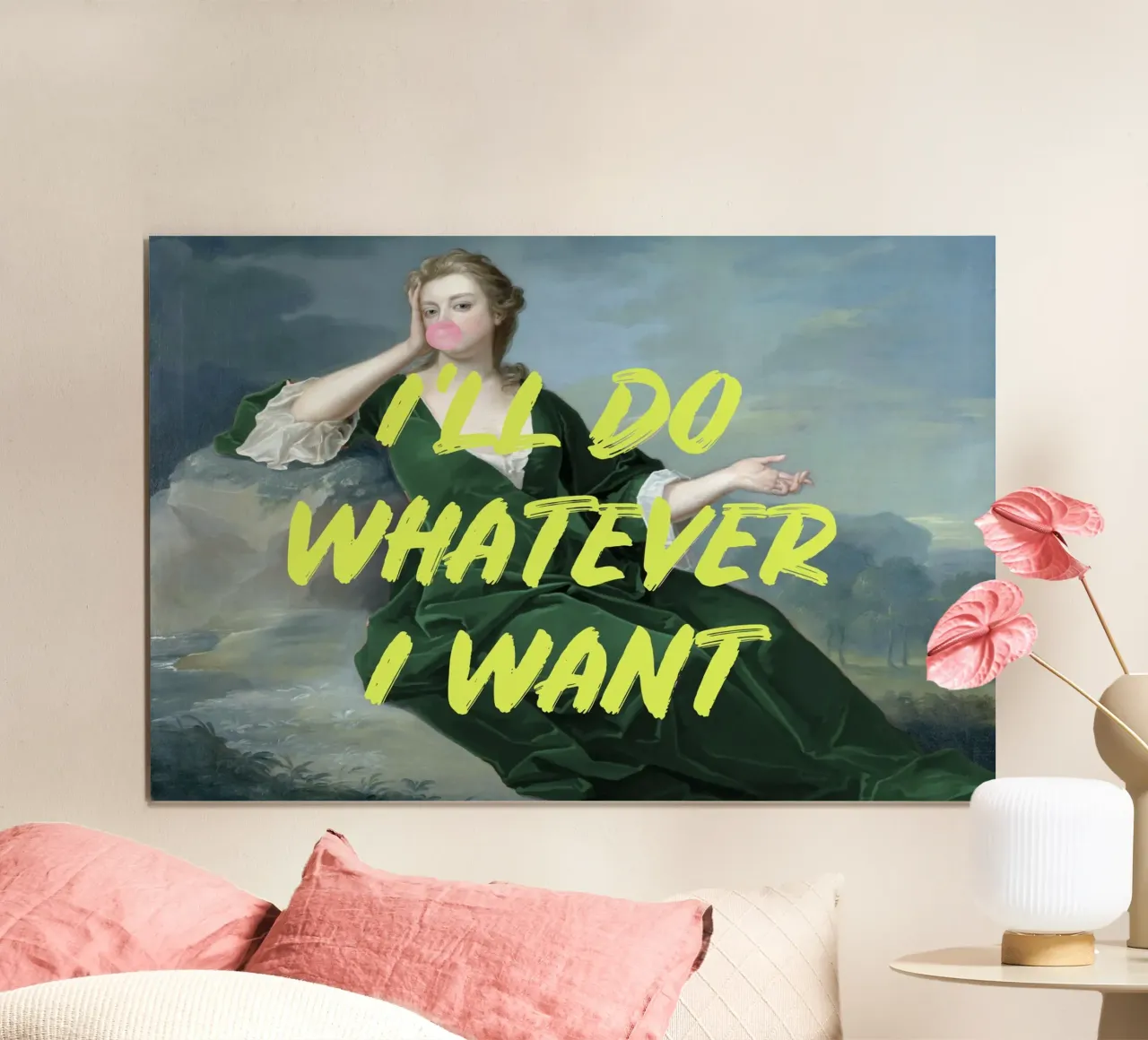 Neon Yellow Altered Portrait of a Woman poster con telaio in alluminio da GraceDigitalArtCo