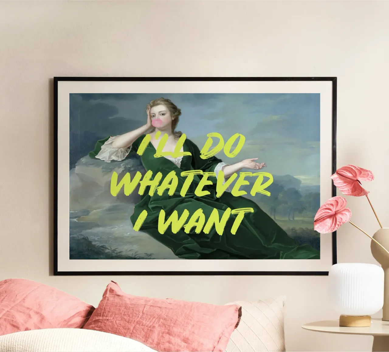 Neon Yellow Altered Portrait of a Woman poster con telaio in alluminio da GraceDigitalArtCo