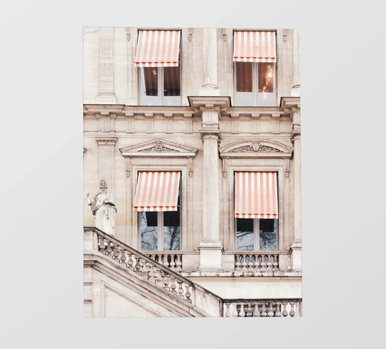Paris Building with White and Orange Striped Awning telo in pvc da GraceDigitalArtCo
