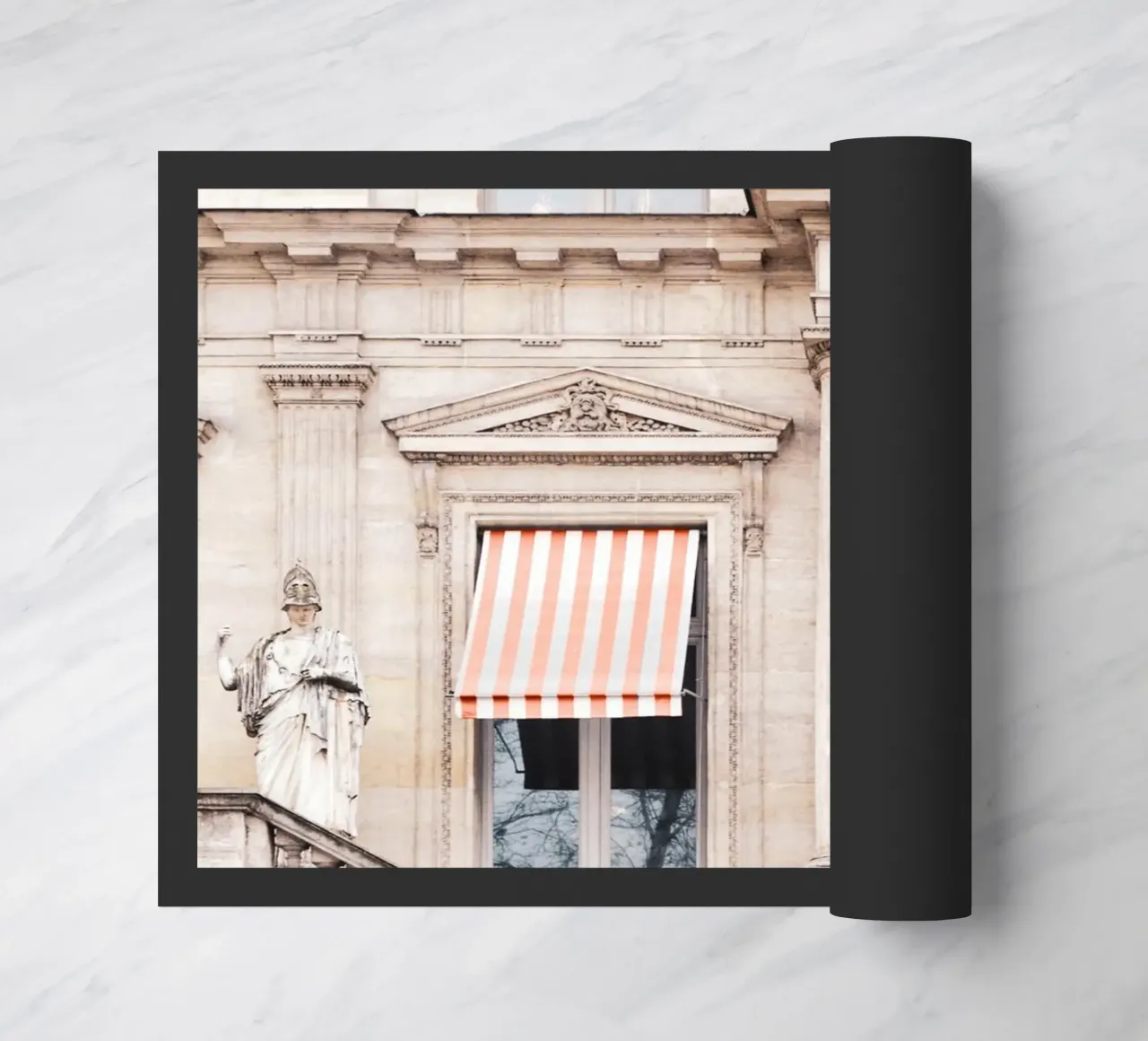 Paris Building with White and Orange Striped Awning zerbino da GraceDigitalArtCo