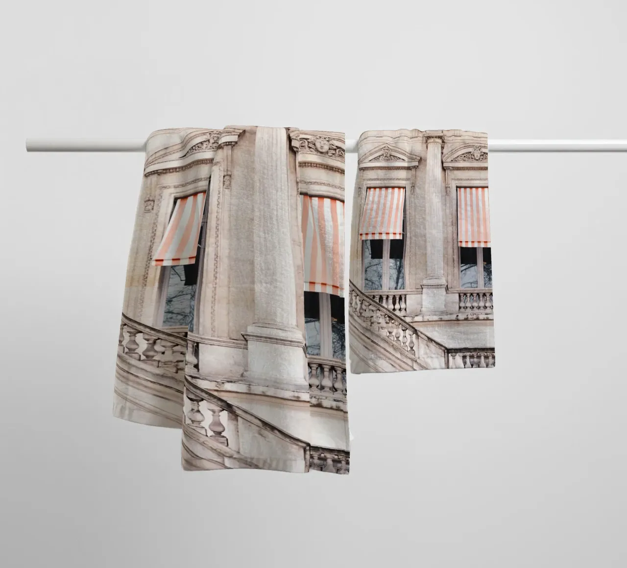 Paris Building with White and Orange Striped Awning asciugamano da bagno da GraceDigitalArtCo