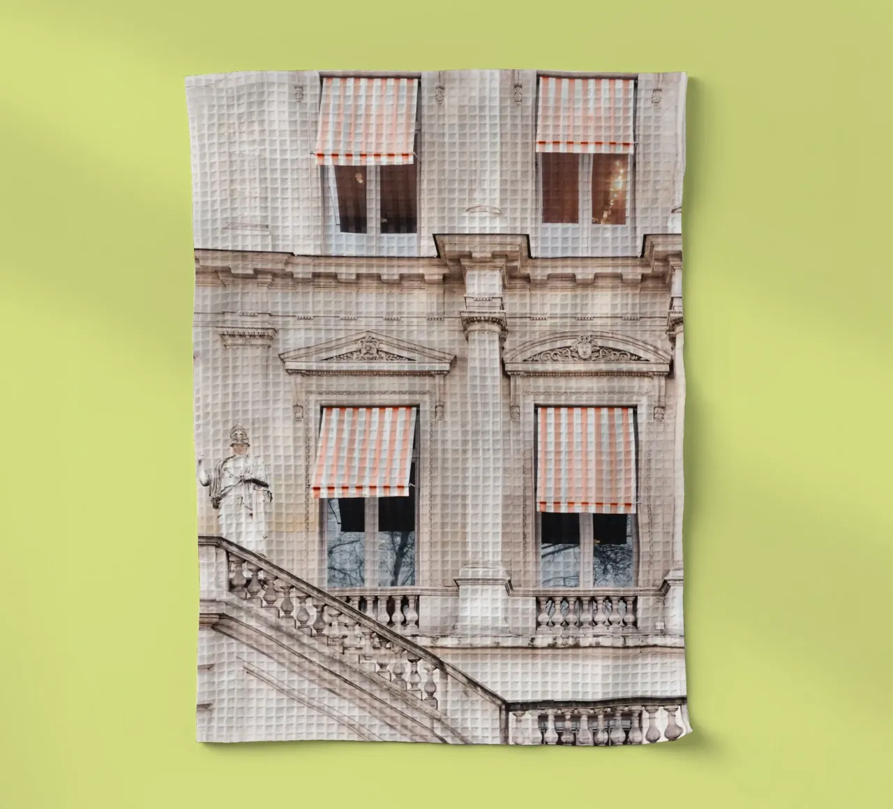 Paris Building with White and Orange Striped Awning canovaccio da cucina da GraceDigitalArtCo